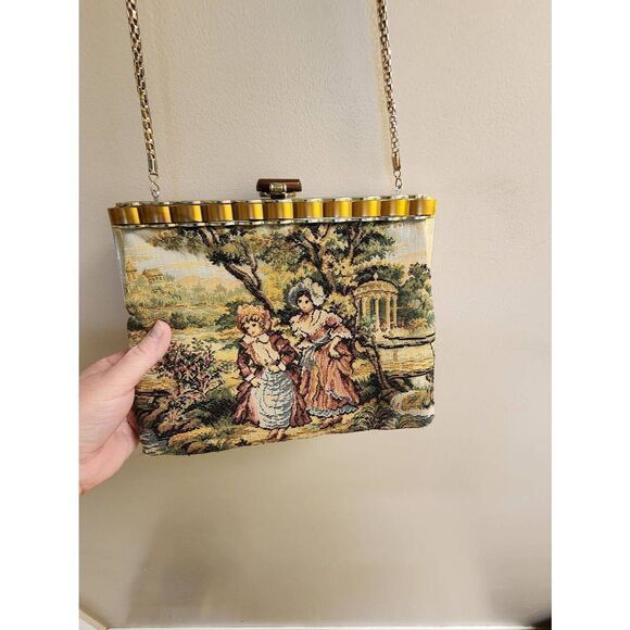 Vintage Look Upholstery Purse Victorian Ladies Garden Gazebo Chain Strap - Picture 3 of 12